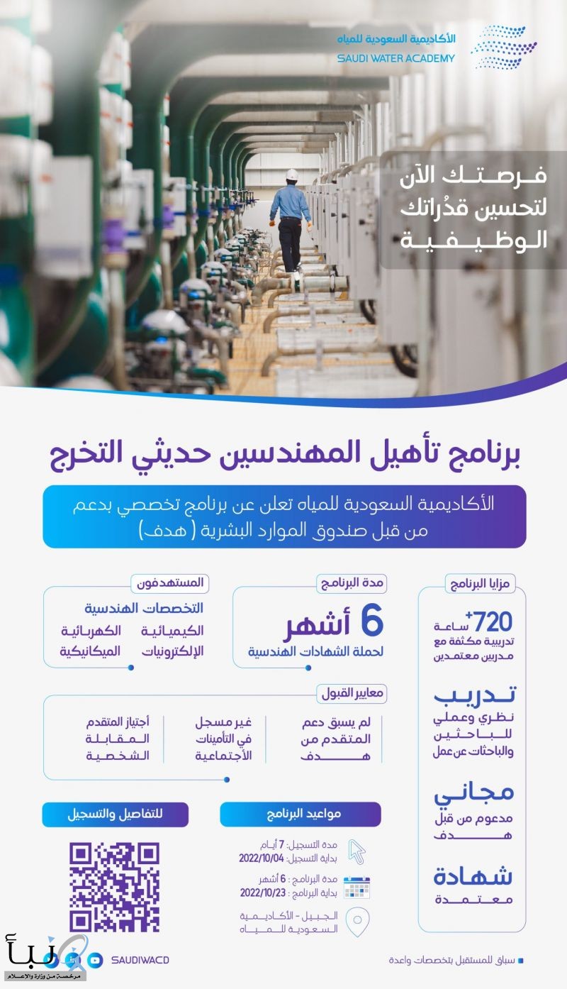 بدء التقديم لبرنامج تأهيل المهندسين حديثي التخرج بالأكاديمية السعودية للمياه