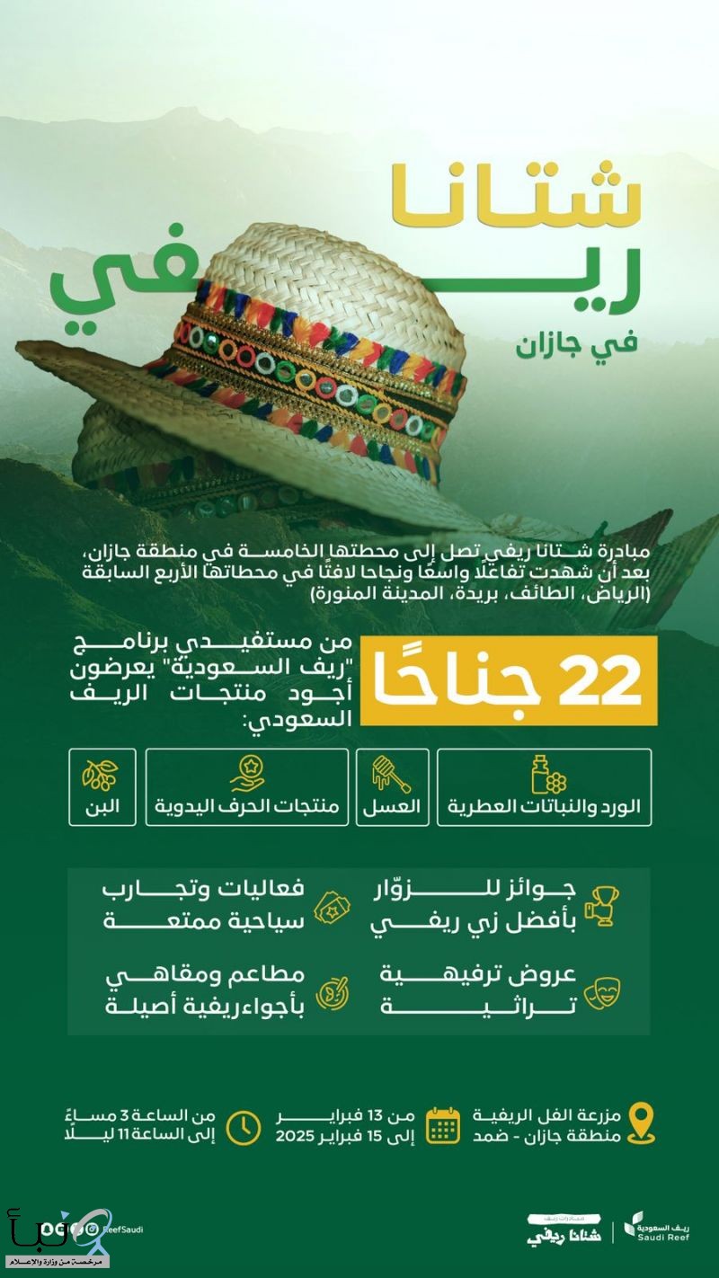 مبادرة "شتانا ريفي" تُزيّن شتاء جازان عبر فعاليات ترفيهية وسياحية متنوعة الخميس
