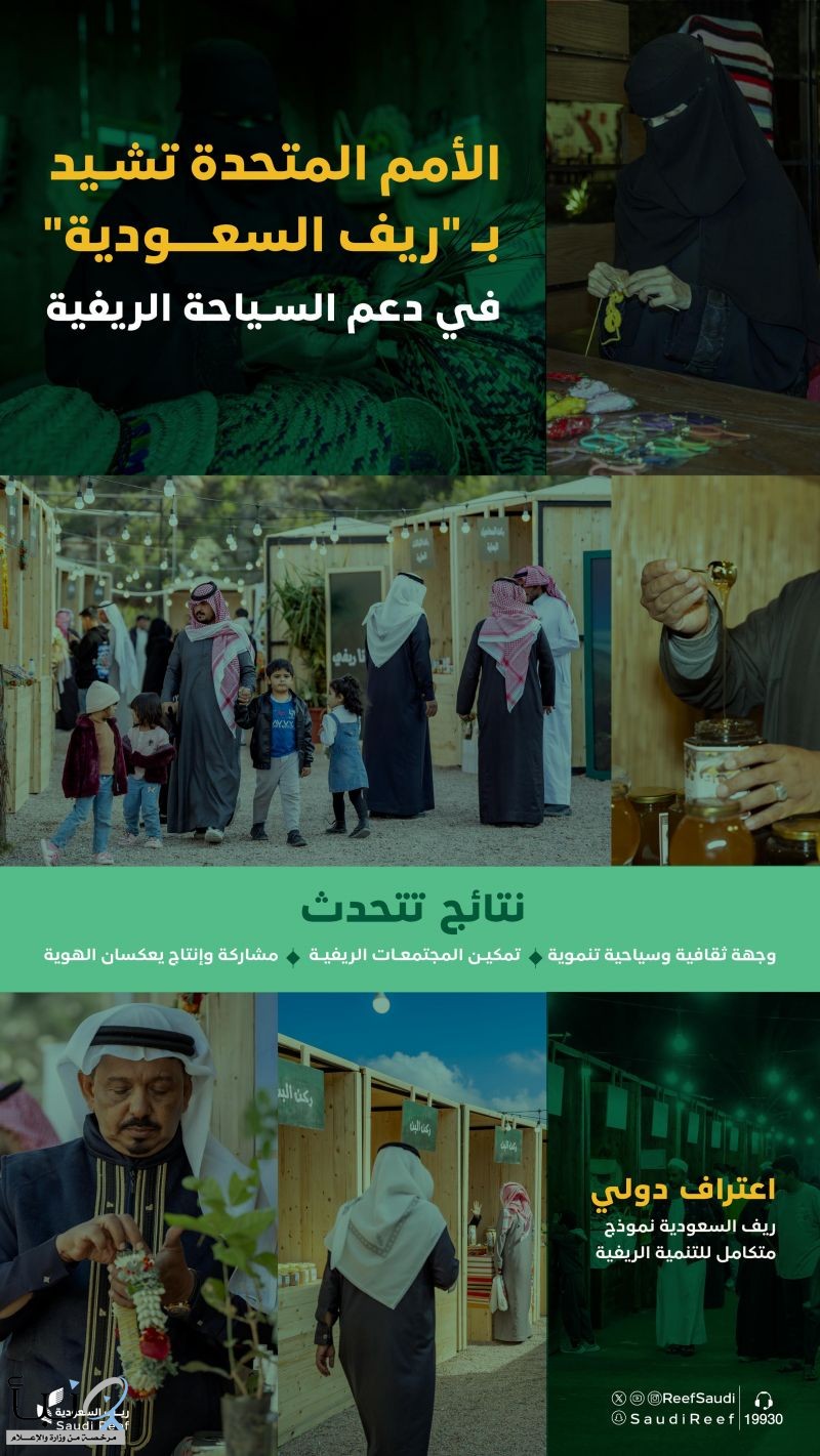 الأمم المتحدة تشيد بجهود "ريف السعودية" في تنمية وتعزيز السياحة الريفية المستدامة