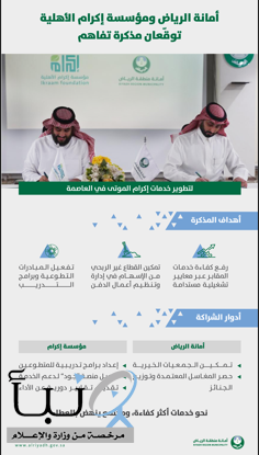 أمانة الرياض توقّع مذكرة تفاهم مع مؤسسة إكرام تطوير خدمات إكرام الموتى
