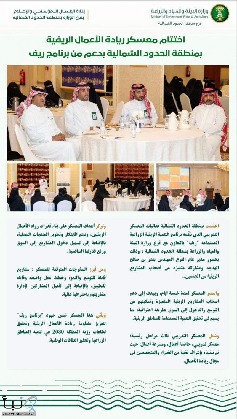 اختتام معسكر “ريادة الأعمال الريفية” بمنطقة الحدود الشمالية بدعم من برنامج ريف