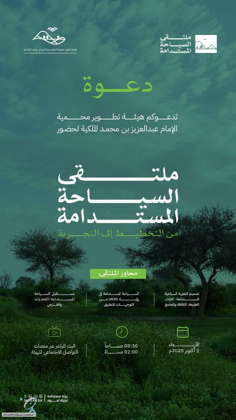 “محمية الإمام عبدالعزيز” تُنظِّم ملتقى السياحة المستدامة .. الأربعاء القادم