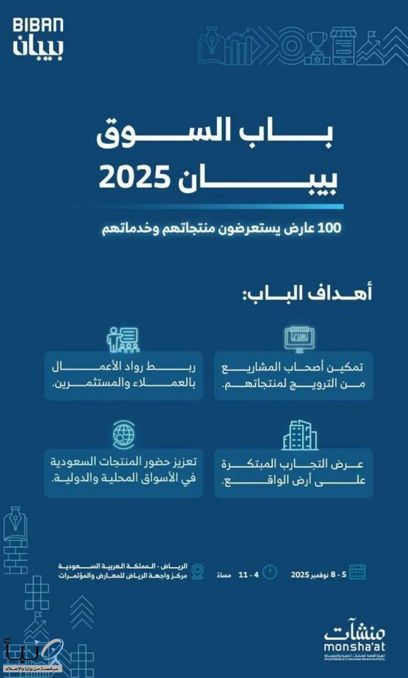 100 عارض محلي ودولي يستعرضون خدماتهم ومنتجاتهم في "بيبان 2025" عبر "باب السوق"