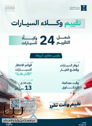 "التجارة" تعلن نتائج تقييم وكلاء السيارات ووكلاء وموزعي الأجهزة الكهربائية والإلكترونية والمتاجر الإلكترونية "التجارة" تعلن نتائج تقييم وكلاء السيارات ووكلاء وموزعي الأجهزة الكهربائية والإلكترونية والمتاجر الإلكترونية