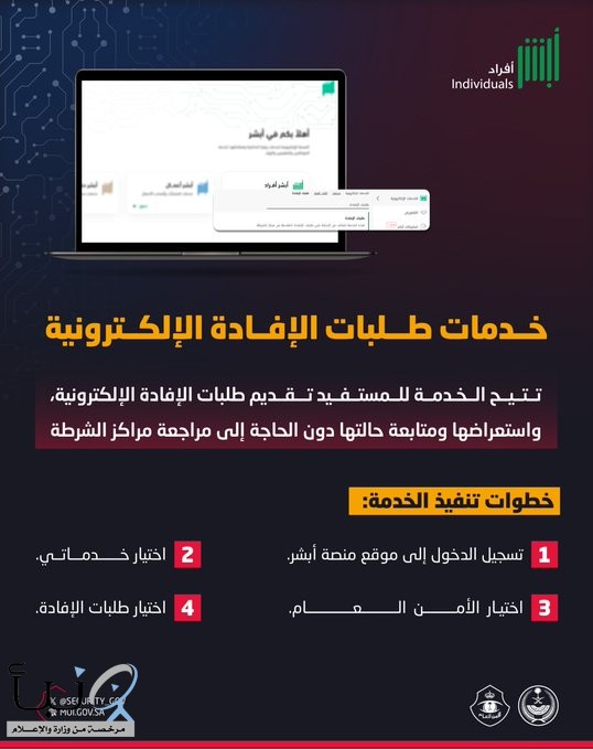 “الأمن العام” يتيح خدمات طلبات الإفادة إلكترونياً عبر منصة “أبشر”