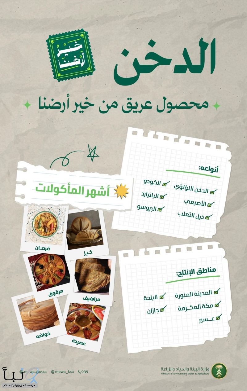 "البيئة": الدخن المحلي خيار إستراتيجي لموائد رمضان ودعم الأمن الغذائي بالمملكة "البيئة": الدخن المحلي خيار إستراتيجي لموائد رمضان ودعم الأمن الغذائي بالمملكة