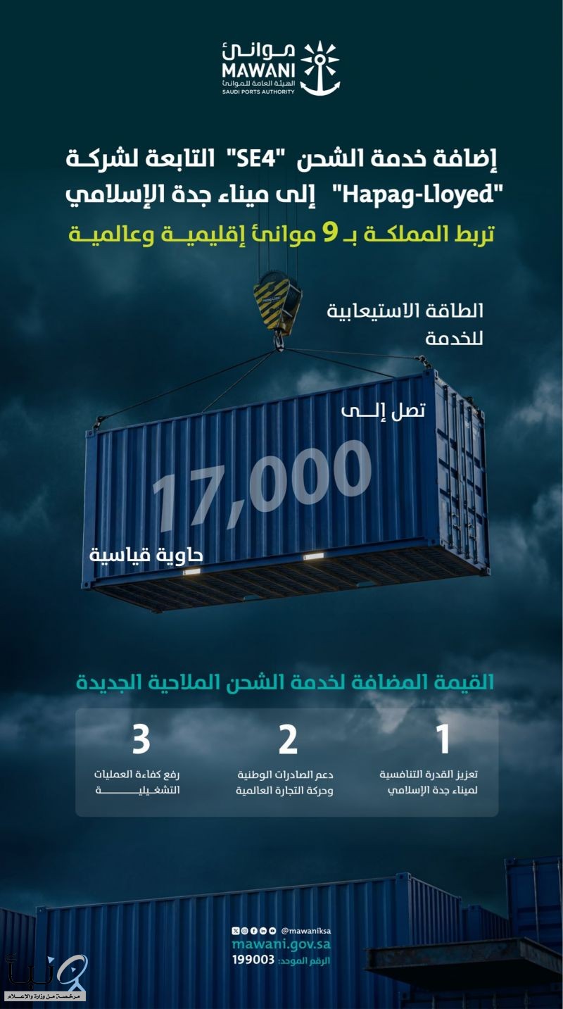 #موانئ تعلن إضافة خدمة الشحن “SE4” العالمية لميناء #جدة الإسلامي
