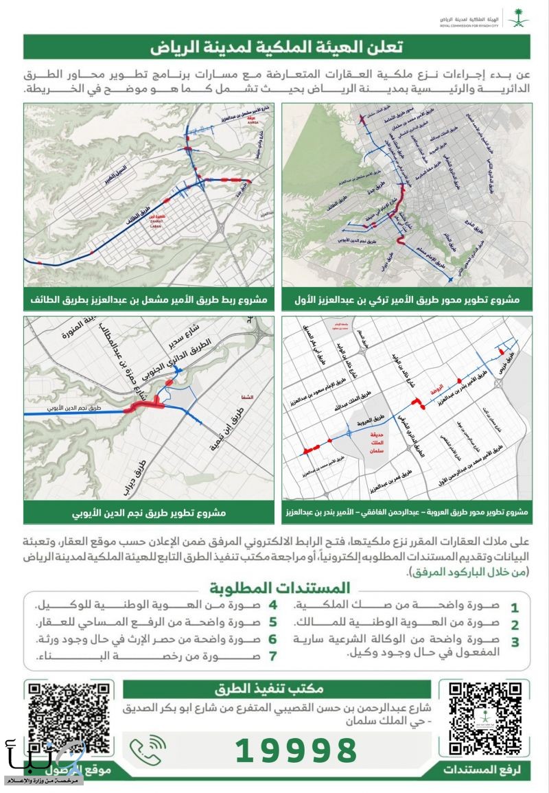بدء نزع ملكيات عقارات متعارضة مع تطوير الطرق في الرياض