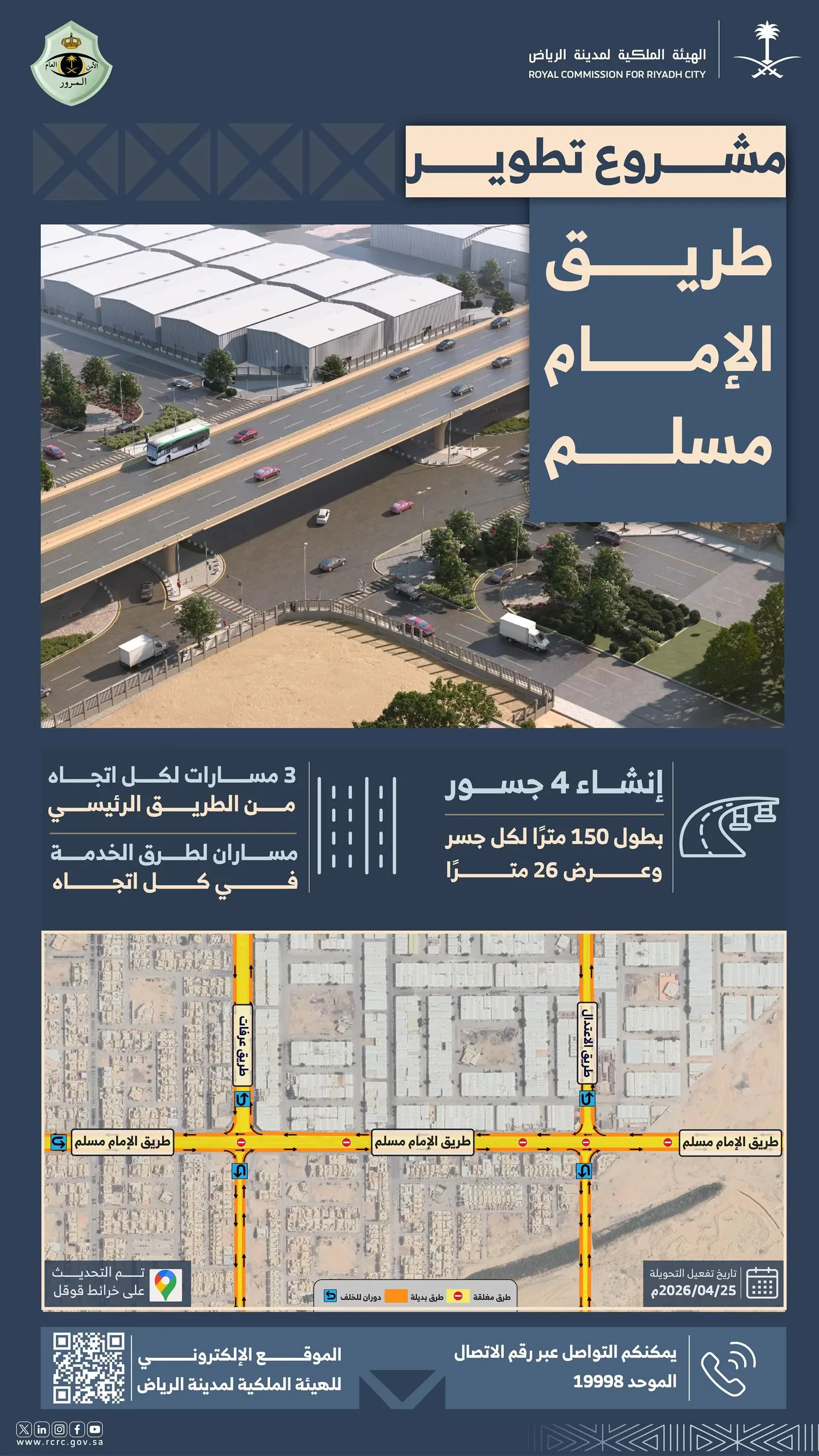 الهيئة الملكية لمدينة الرياض تنفّذ أعمال تطوير طريق الإمام مسلم من برنامج تطوير محاور الطرق الدائرية والرئيسية