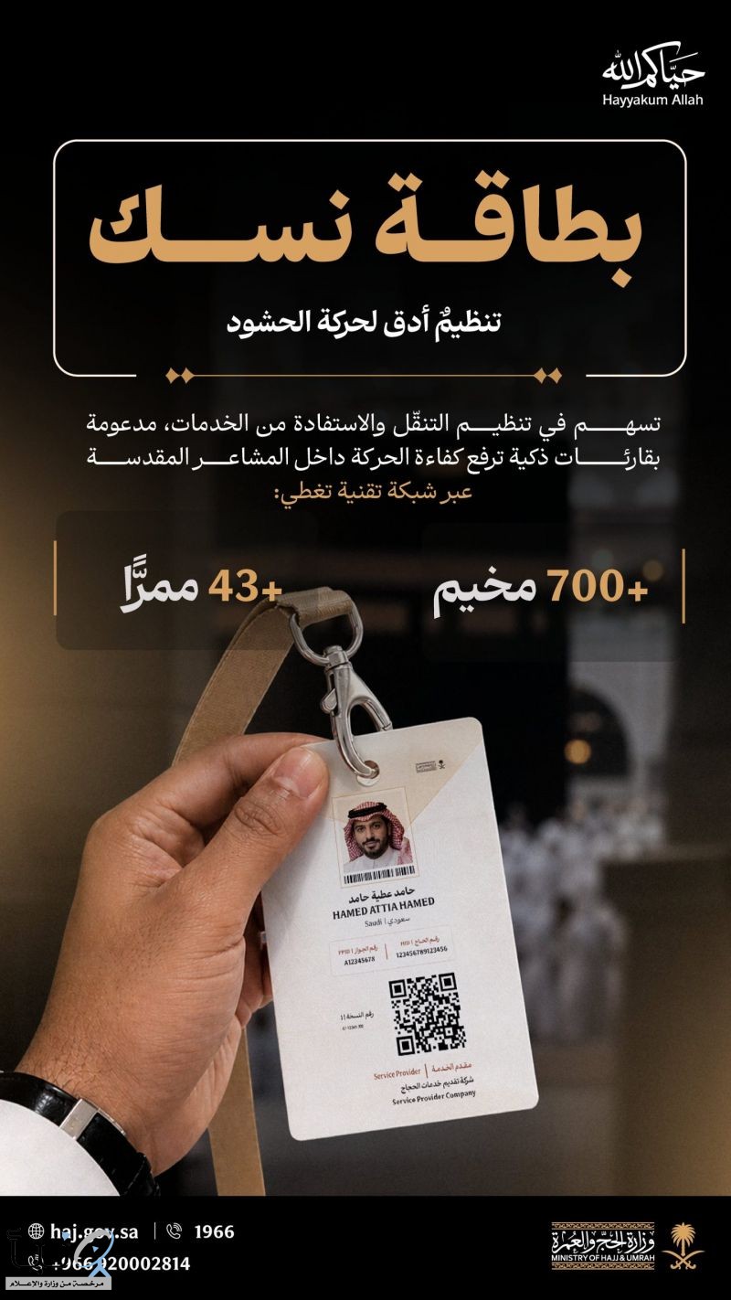 الحج والعمرة تطبق لأول مرة أنظمة استشعار ذكية مرتبطة ببطاقة “نسك” لتنظيم الحشود في مشعر منى