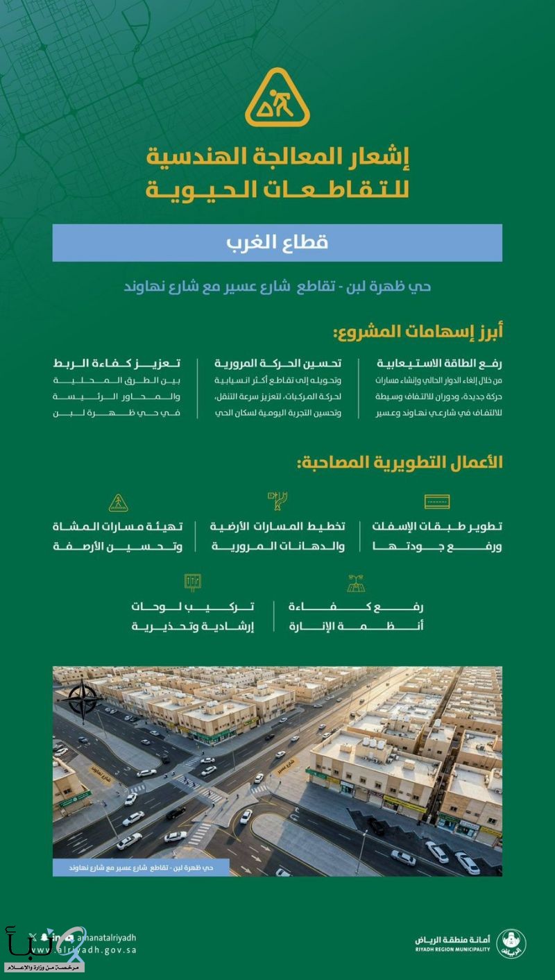 أمانة منطقة الرياض تبدأ تطوير تقاطع حيوي بحي ظهرة لبن ضمن قطاع الغرب أمانة منطقة الرياض تبدأ تطوير تقاطع حيوي بحي ظهرة لبن ضمن قطاع الغرب