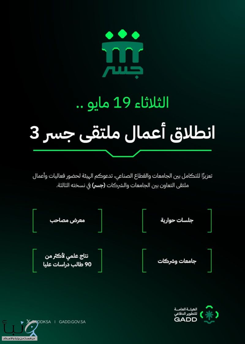 الهيئة العامة للتطوير الدفاعي تطلق ملتقى “جسر” الثالث بالرياض لتعزيز البحث والابتكار الدفاعي