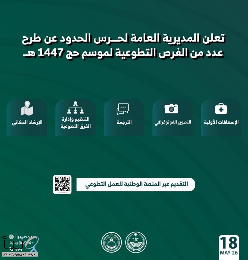 حرس الحدود يطرح فرصًا تطوعية لموسم حج 1447هـ