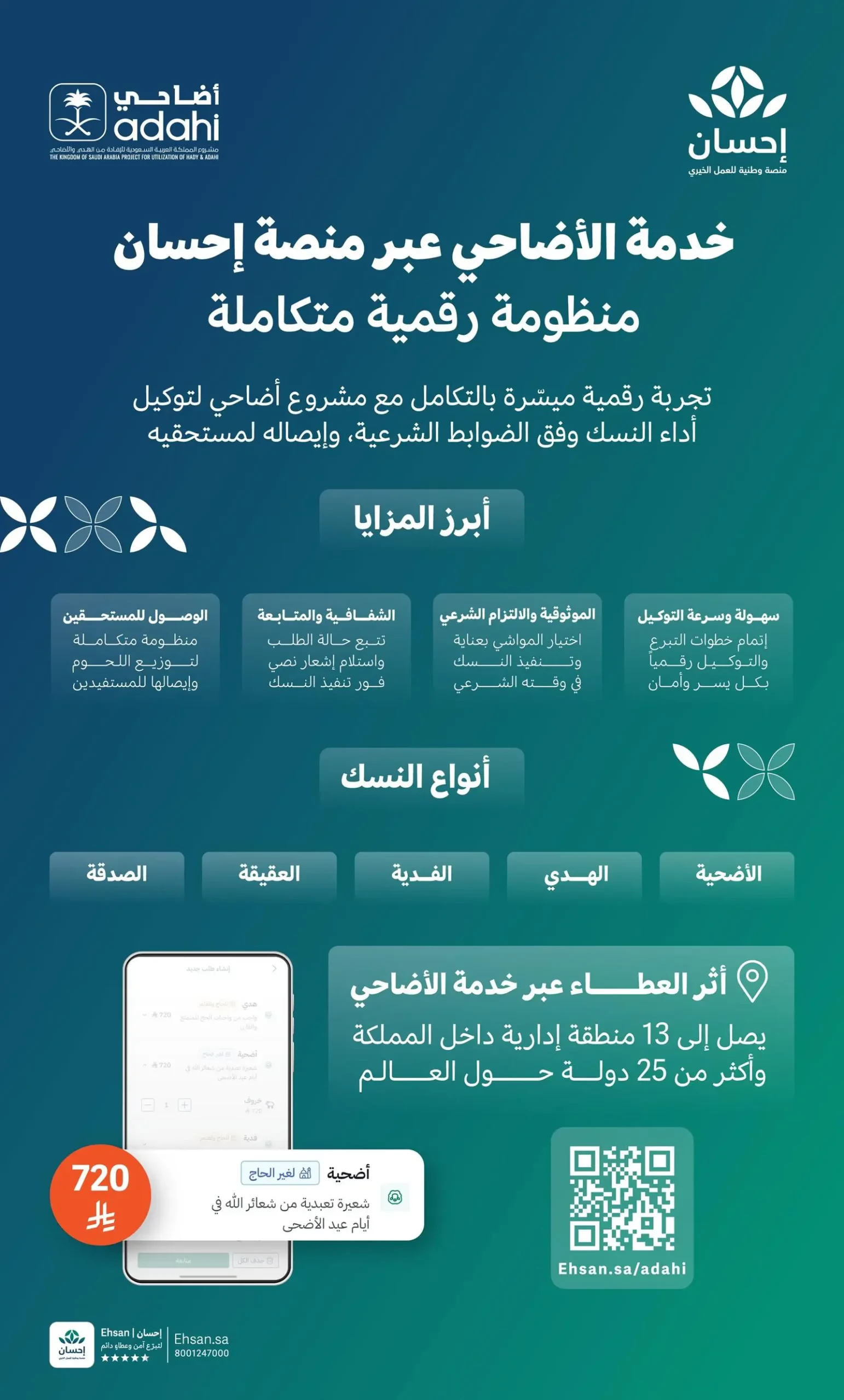 منصة إحسان تواصل تقديم خدمة الأضاحي بالتكامل مع مشروع “أضاحي” عبر منظومة رقمية متكاملة