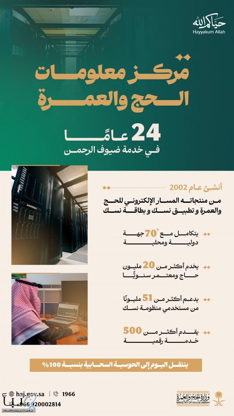 وزارة الحج والعمرة تنجز التحول الكامل إلى الحوسبة السحابية وتغلق مركز بياناتها