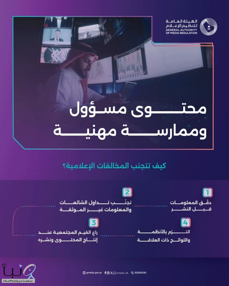 تنظيم الإعلام: الالتزام بالأنظمة يعزز مهنية المحتوى ويحد من المخالفات الإعلامية تنظيم الإعلام: الالتزام بالأنظمة يعزز مهنية المحتوى ويحد من المخالفات الإعلامية