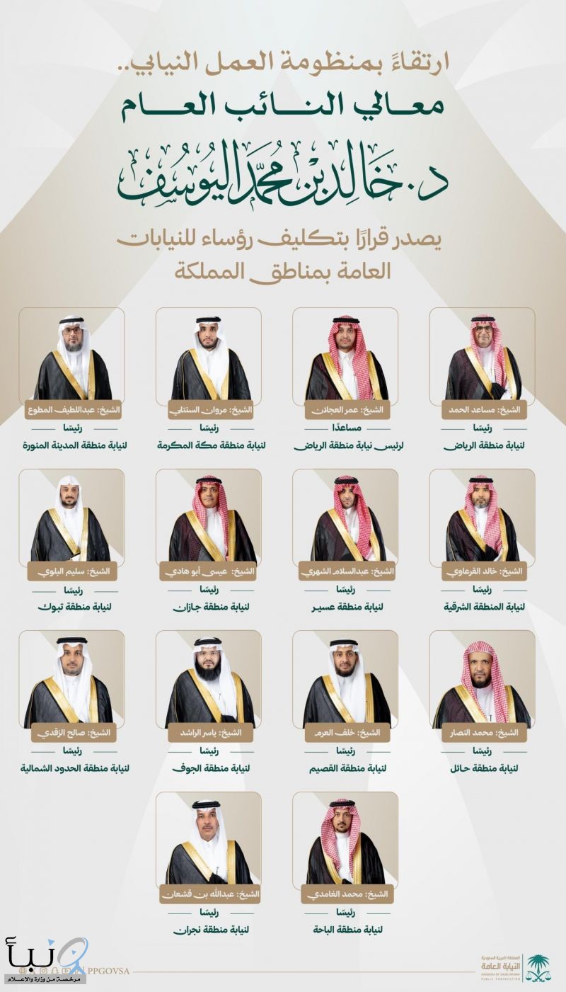 النائب العام يُصدر قرارًا بتكليف رؤساء للنيابات العامة بمناطق المملكة
