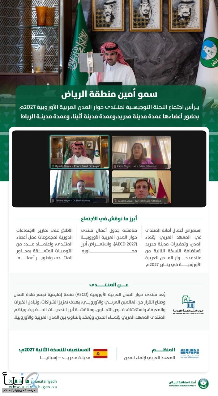 برئاسة سمو أمين الرياض وعضوية عمداء مدريد والرباط وأثينا..