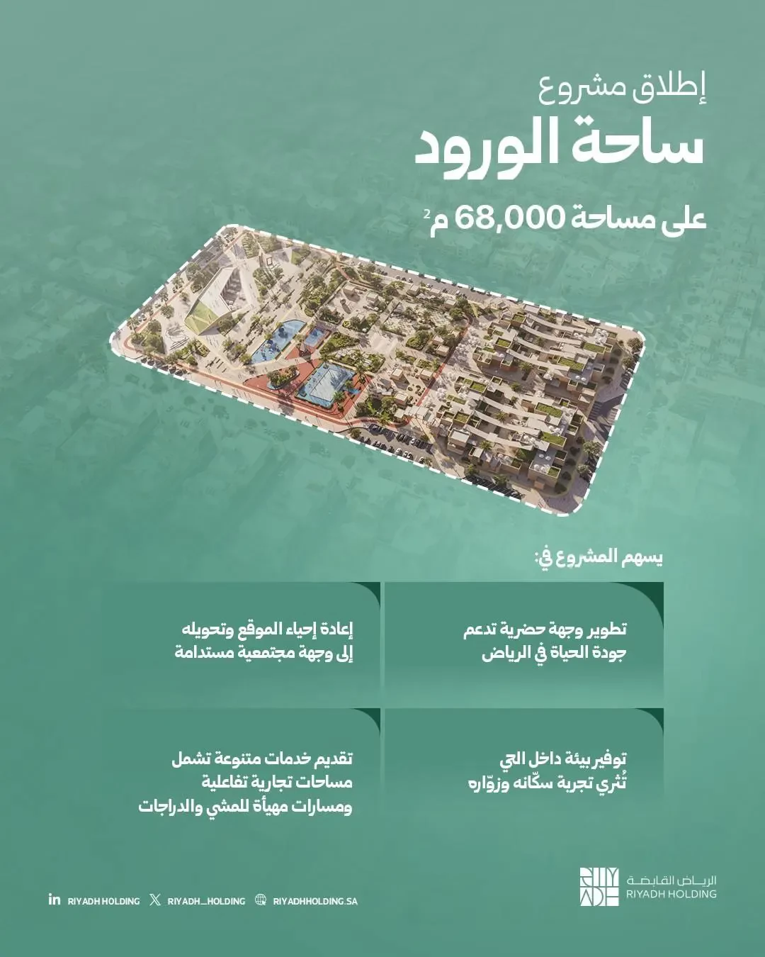«ساحة الورود».. وجهة حضرية جديدة في الرياض على مساحة 68 ألف متر مربع
