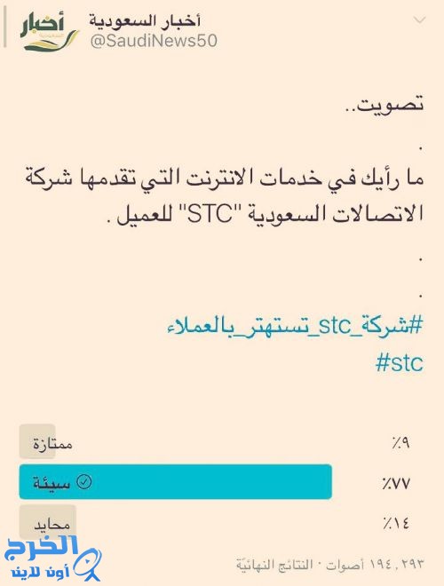 أكثر من  مشارك خدمات الأنترنت في  " STC " سيئة